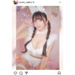 三つ編みツインテールの真島なおみ、可愛らしい純白のバニーガールコスを披露しファンを魅了！