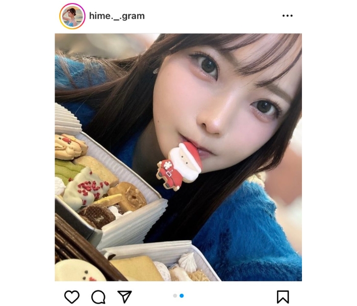 新谷姫加、サンタクッキーを口元に寄せながらのドアップSHOTが「かわいすぎる」とSNSで話題に！
