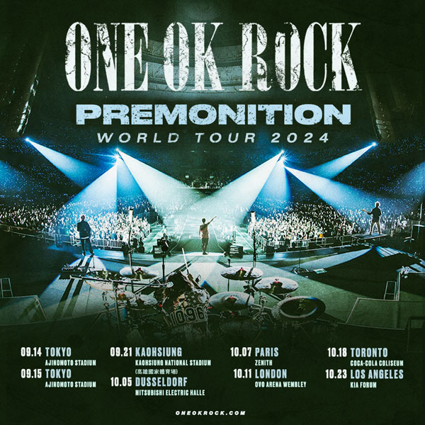 ONE OK ROCK、2024年ワールドツアー開催決定！日本公演は9月に味の素スタジアムで2日間開催！