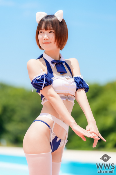 【写真特集】よるちゃん。制服をモチーフにしたメイド風な水着で登場！＜ワンエイトプール撮影会@川越水上公園内プール＞