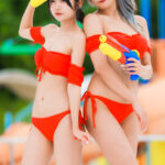 【写真特集】どーぴんぐ疑惑・前川綾音が赤色鮮やかなオフショル水着で登場！＜いなプーフォトフェス@稲毛海浜公園プール＞