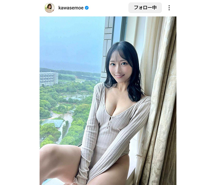 川瀬もえ、モッチリ美谷間のぞくセクシー衣装で登場！