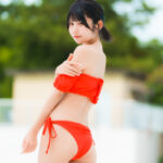 【写真特集】どーぴんぐ疑惑・前川綾音が赤色鮮やかなオフショル水着で登場！＜いなプーフォトフェス@稲毛海浜公園プール＞