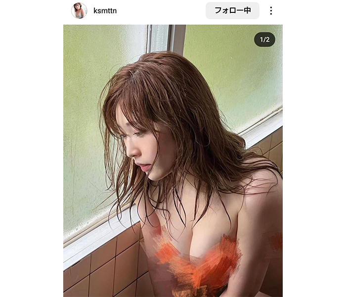 花雨、塗りつぶし美巨乳が気になる濡れ髪グラビアショットに注目！！