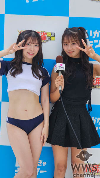 【動画】森脇梨々夏が森本栞菜（RiNCENT♯）にインタビュー！かわいすぎるブルマ風水着でイベントの盛り上がり語る！＜近代麻雀水着祭ファイナル＞