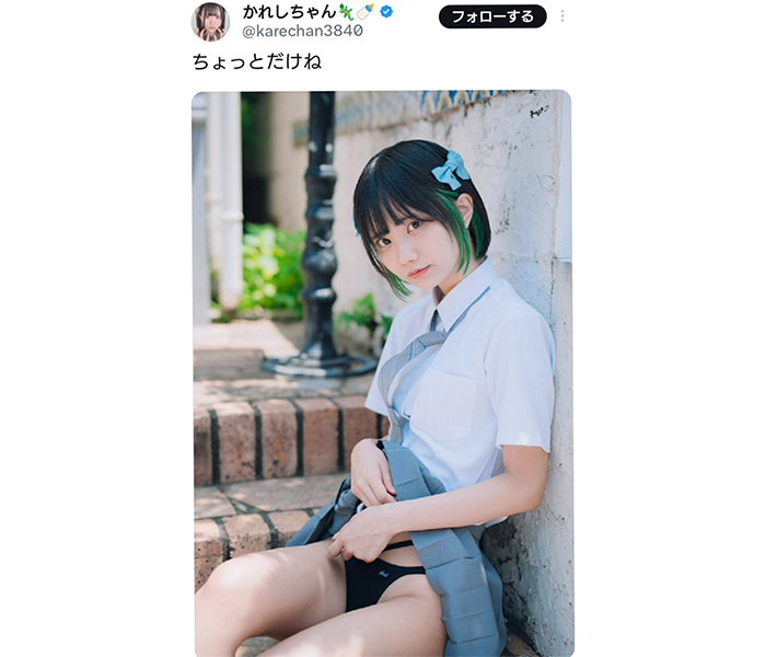 かれしちゃん、チラ見せ競泳水着がセクシーすぎる制服SHOT公開！！