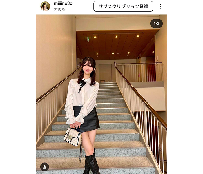 フリーモデル・KM、美脚チラ見せ大人のガーリーコーデにファン絶賛！