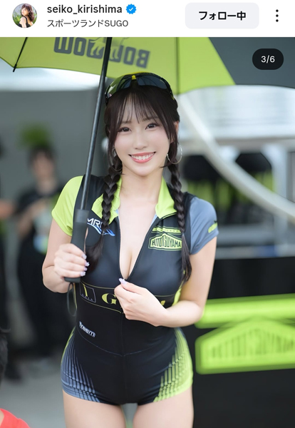 霧島聖子、スポーティ×セクシーコスチュームで谷間開放