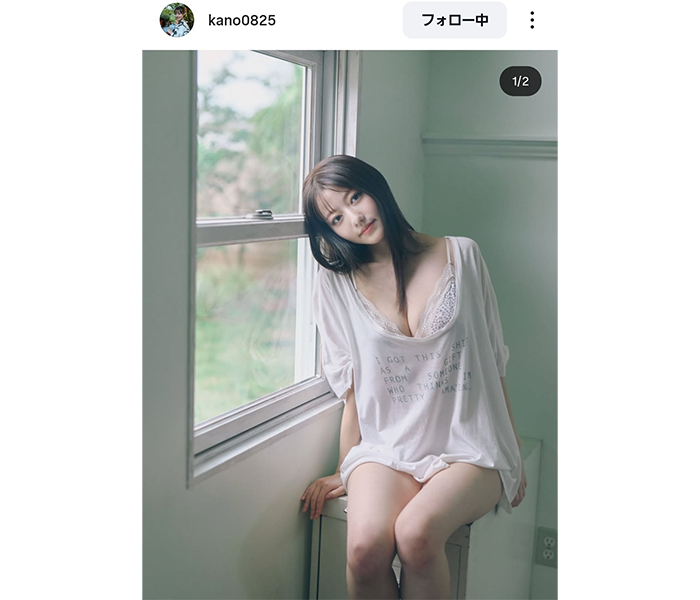 たかはし かの、美谷間のぞくグラビアカット投稿！