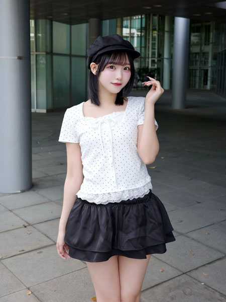 濱越さおり、キュートなドット衣装から美脚がスラリ
