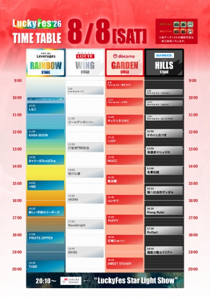 LuckyFes2026タイムテーブル発表！しなこ、TUBE、BABYMETAL、FLOW、湘南乃風ら150組超がひたちなかに集結